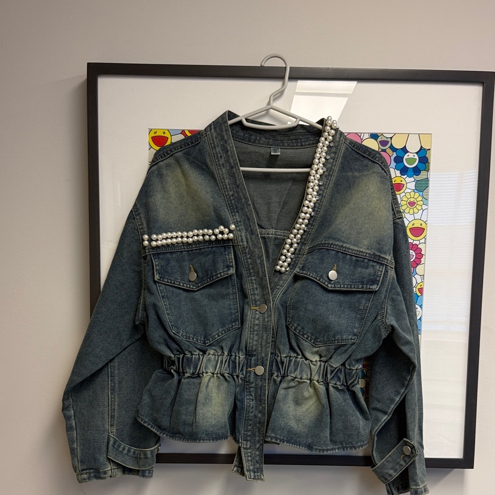 Pearl-Embellished Denim Jacket